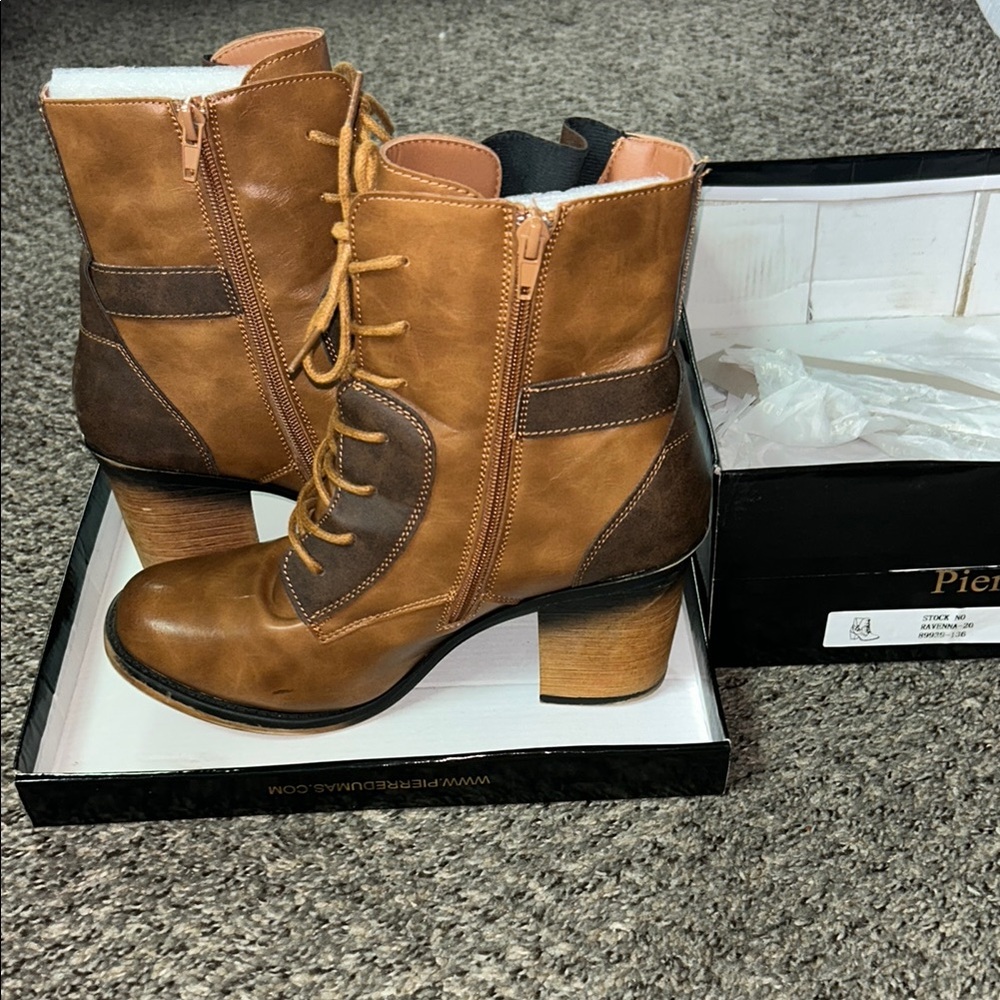 Pierre Dumas Brown and Tan Lace Up Boots with Vintage Design